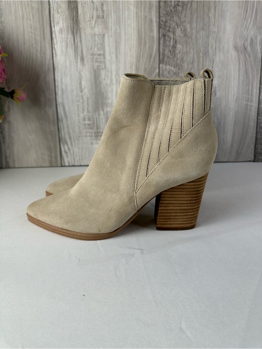 Marc Fisher Suede Ankle Boot in Light Beige